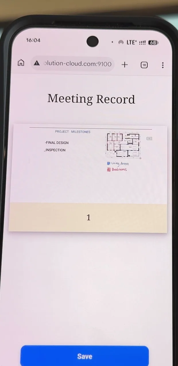 The same Project Milestones plan received on a phone as a Meeting Record file after scanning the QR code