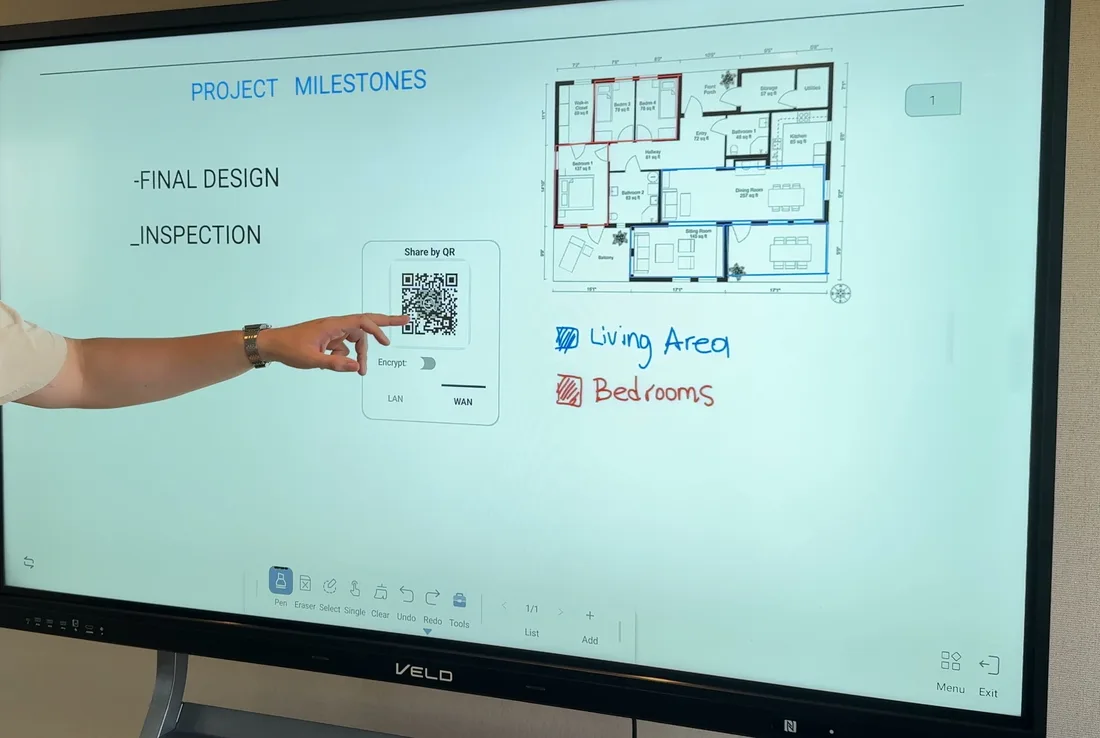 The Share by QR code displayed over the Project Milestones plan